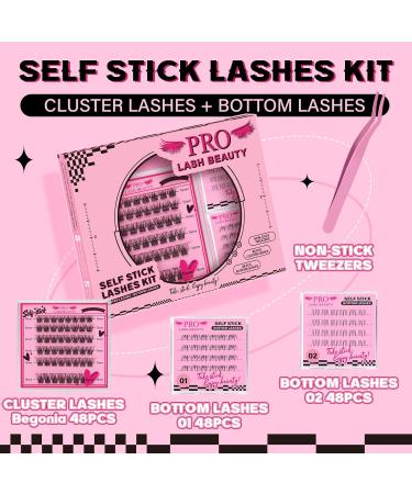 Self Adhesive Eyelashes Kit | 48pcs Lash Clusters + 48pcs Bottom Lashes | Reusable No Glue Natural Look | Easy to Use | Begonia D-10-18mix - Buy Online on GoSupps.com