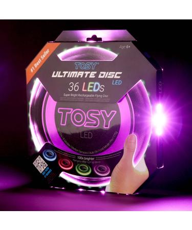 TOSY 36 and 360 LEDs Flying Disc - Extremely Bright, Smart Modes, Auto Light Up, Rechargeable, Perfect Birthday & Outdoor Camping Gift, Easter Basket Stuffers for Men/Boys/Teens/Kids, 175g frisbees Purple 36 Leds (Black Disc)