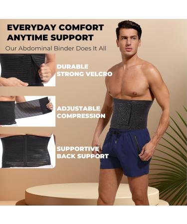 Reian Men's Abdominal Binder - Post Surgery Compression Wrap Waist Support Belt for Hernia & Abdominal Injuries (Medium Black) | International Shipping - Buy Online on GoSupps.com