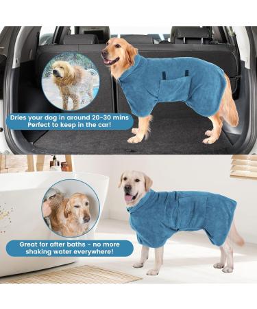 Pettom Dog Bathrobe - Fast-Drying Microfiber & Super Absorbent Cotton for XS S M L Dogs - Upgraded Blue Fabric - Buy Online on GoSupps.com