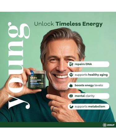 ZenUP NAD+ Supplement | 1100mg Liposomal Nicotinamide Riboside with Resveratrol & Quercetin | Anti-Aging Cellular Energy Mental Focus | 120 Caps - Buy Online on GoSupps.com