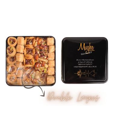 Deluxe Assorted Baklava Pastry Tin Gift Box - 52 pcs Double Layer Turkish Pistachios Bakery Fresh - 750g - Holiday Gifts for Christmas & Thanksgiving - MUGHE GOURMET - Buy Online on GoSupps.com
