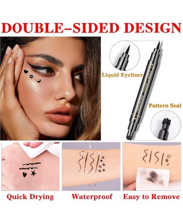 QIUFSSE 6pcs Double-headed Liquid Eyeliner Stamp Set for Women - Waterproof, Smudgeproof, Long Lasting - Love Flowers Moon Stars Smiley Triangles - Buy Online on GoSupps.com