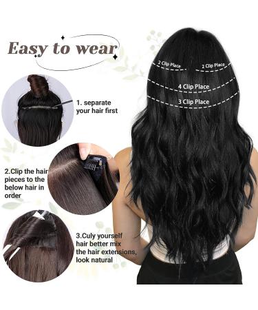 SHUOPUS Long Curly Wavy Black Hair Extensions - 24in Clip in Synthetic Hairpieces for Women - Soft Thick Hair - 4PCS Double Weft Full Head - Buy Online on GoSupps.com