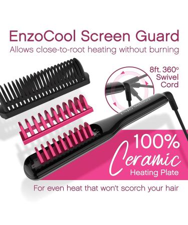 Enzo Milano SX ENZOcool 2-in-1 Electric Hot Comb for Thick Hair - Professional Close-to-Root Heating Straightener and Curler - Buy Online on GoSupps.com