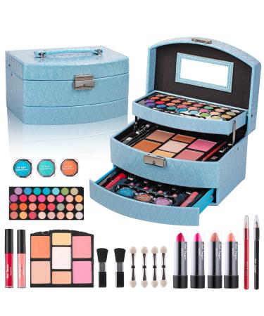 Hot Sugar Girls Makeup Kit for Birthday Gift All in One Beginner Makeup Kit for Women Full Kit Christmas Makeup Set for Teens 10 12 13 16 Includes Real Cosmetics and Makeup Tools (BLUE)