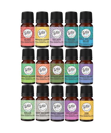 Wild Essentials 15-Piece 100% Pure Therapeutic Grade Essential Oil Synergy Blends Starter Kit - Aromatherapy Gift Set - Great for Diffusers 10ml Bottles Made and Bottled in The USA
