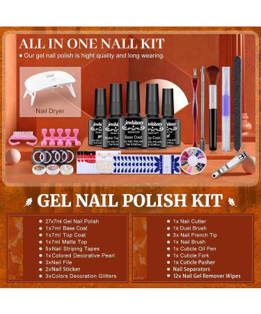 JEWHITENY 30PCS Gel Nail Polish Kit with Portable UV Light - Professional Manicure Set for Home & Salon with 27 Colors, Glossy & Matte Top Coat, Base Coat - Long-Lasting Gel Nail Polish Set - Buy Online on GoSupps.com