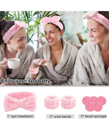 WHAVEL 3PCS Spa Headband and Wristband Set with 5PCS Facial Sponges - Pink | Facial Skincare Headbands and Wrist Towels for Makeup and Face Washing - Buy Online on GoSupps.com