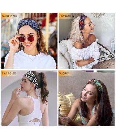 Wide Elastic Boho Headbands for Women - Soft Leopard Print Yoga & Sport Hair Bands - Multi-Colored Set of 4 - Buy Online on GoSupps.com