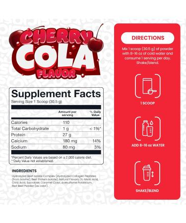 Hydrolyzed Clear Beef Isolate Protein Powder 27g Protein 9 Essential Amino Acids Fat-Free Dairy-Free Sugar-Free Latose-Free Supports Muscle Protein Synthesis Cherry Cola 2.02 Pound (Pack of 1) - Buy Online on GoSupps.com