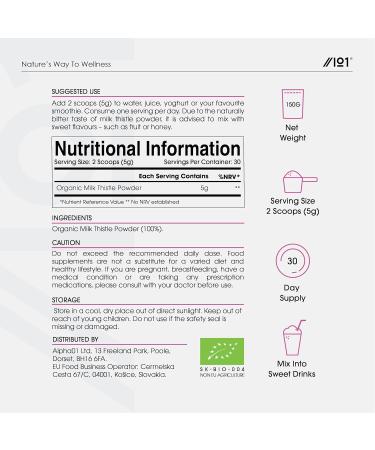 Organic Milk Thistle Powder 150g - Cleansing Silymarin Source - Cold-Pressed, Vegan & Non-GMO - Buy Online on GoSupps.com