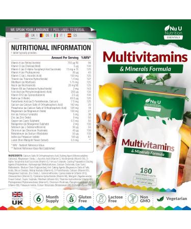 Multivitamin Tablets for Men & Women - 180 Tablets - 6 Month Supply - 25 A-Z Multivitamins & Minerals Including Iron Zinc & Vitamin D - One a Day - Vegetarian - Made in The UK - Nu U Nutrition 180 count (Pack of 1) - Buy Online on GoSupps.com