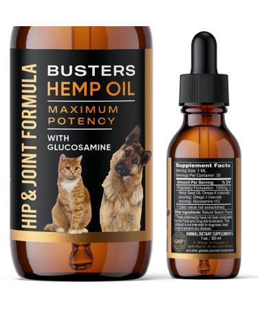 Busters Hip and Joint Hemp Oil Formula enriched with Glucosamine Pain Relief for Dogs and Pets Arthritis and Advanced Mobility Support HipnJoint-1