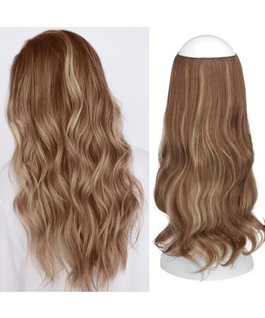 Feshfen Secrets hair extensions long corrugated hair extensions invisible secret extensions synthetic hair invisible extension 1 breaths of hair for women 45 cm 45 cm-m01 brown high-lived blonde-m01