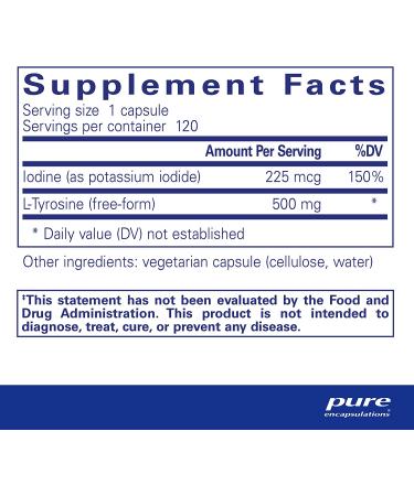 Pure Encapsulations Iodine and Tyrosine Supplement for Thyroid Support - 120 Capsules - Buy Online on GoSupps.com