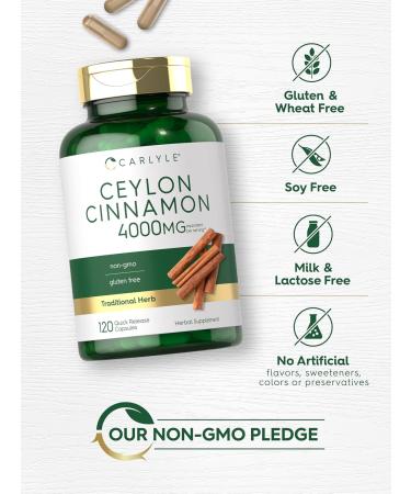 Carlyle Ceylon Cinnamon Capsules 4000 mg | 120 Count | Non-GMO & Gluten Free Supplement - Buy Online on GoSupps.com