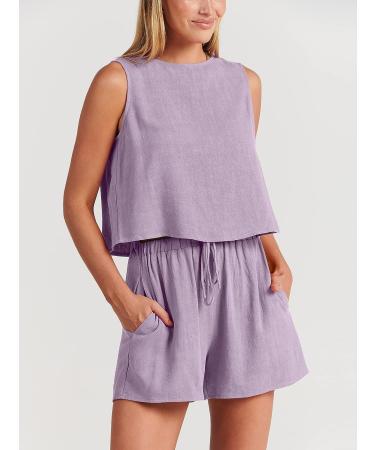 ANRABESS Womens Summer 2 Piece Purple Shorts Set - Sleeveless Crop Top Tank, High Waisted Shorts Romper with Pockets (Size Large) - Buy Online on GoSupps.com