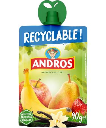  ANDROS ANDROS - Fruit Compote - Recyclable Pouch - Reduced Fat - Apple + Apple/Banana + Apple/Strawberry + Apple/Vanilla Flavors - Ideal for Children's and Babies' Snacks - Pack of 20 - Buy Online on GoSupps.com
