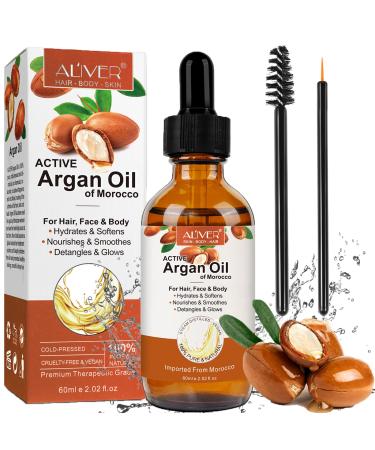 AL'IVER Argan Oil of Morocco for Hair Growth(2.02Oz)  Organic Cold Pressed Argan Oil for Hair  Nourish the Scalp  Promote Hair Growth  Anti-breakage  Anti-hair Loss  Anti-dandruff