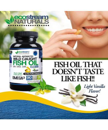 ecostream Naturals (Pack of 2) Natural Antarctic Wild Caught Omega 3 Fish Oil DPA-EPA-DHA Supplement 2 900 Milligrams Triple Strength Ultra Pure Concentrated SoftGels - No Fish Tasting Burps - Buy Online on GoSupps.com