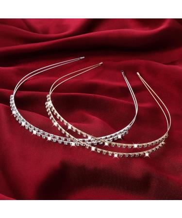 Molain 2 Pieces Double-layer Rhinestone Hair Hoop Headband Shiny Crystal Headbands Metal Hairband for Princess Wedding Bridal Headpieces(Gold+Silver) Style A - Buy Online on GoSupps.com