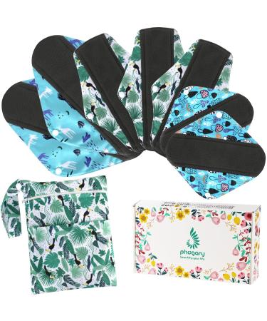 PHOGARY Reusable Menstrual Pads Bamboo Cloth Pads for Heavy Flow with Wet Bag 3 Sizes Sanitary Pads Set with Wings for Women Washable Overnight Cloth Panty Liners Period Pads