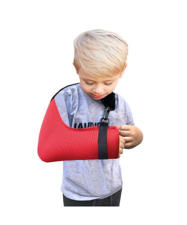 4DflexiSPORT Arm Sling Child (2-3yr red/red trim) Medical Grade Extra Deep Feel-safe Easy-fit Cooling Ultra-comfort Includes Smiley Sticker. Fits R or L arm.