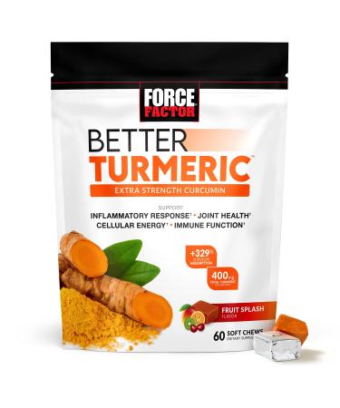 Better Turmeric Inflammation Supplement for Extra Strength Joint Support, Featuring HydroCurc Turmeric Curcumin with Black Pepper, Garlic Extract Supplement, Force Factor, 60 Soft Chews 60 Count (Pack of 1)