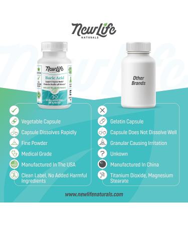 NewLife Naturals Boric Acid Vaginal Suppositories with Aloe Vera & FOS Prebiotic - 30 Capsules - Made in USA - Buy Online on GoSupps.com
