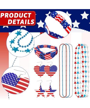 July 4th Accessories Kit: American Flag Headbands, Patriotic Scrunchies, USA Flag Earrings, Temporary Tattoos, Star Bead Necklaces - Buy Online on GoSupps.com