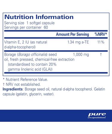 Pure Encapsulations Borage Oil 200mg GLA - Rich Source of Gamma Linolenic Acid - 60 Softgels - Buy Online on GoSupps.com