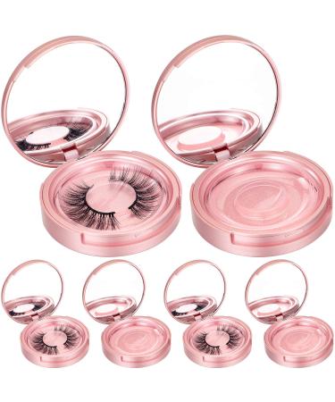 6 Pieces Eyelash Packaging Circle Box with Mirror Eyelash Storage Box Empty Lash Case with Lash Holder for Women Girls (Rose Gold)