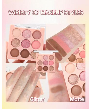  Lestpola 9 Colours Eyeshadow Palette Pink Matte Glitter Cream Fine Powder Long-Lasting Eyeshadow Waterproof Highly Pigmented Makeup for Women's Eyes-02 - Buy Online on GoSupps.com