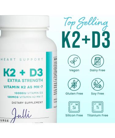 Nurse Julli Vitamin K2 + D3 Extra Strength Supplement - 120 Capsules with MK-7 for Bone and Heart Health Support - Essential Nutrients for Calcium Absorption and Immune Function - Buy Online on GoSupps.com