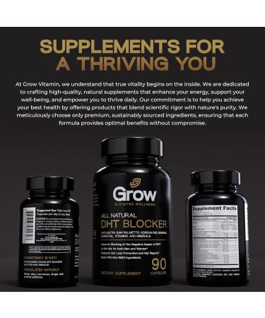 grow vitamin DHT Blocker for Hair Growth & Thickness Biotin, Saw Palmetto, Horsetail, Stinging Nettle, Fo-Ti Root Supports Stronger, Fuller Hair for Men & Women 90 Capsules - Buy Online on GoSupps.com