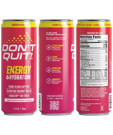 Buy Don t Quit Clean Sports Energy Drink - 150mg Natural Caffeine Coconut Water & Electrolytes - Performance Punch 12 Pack - Boost Hydration & Focus - Buy Online on GoSupps.com