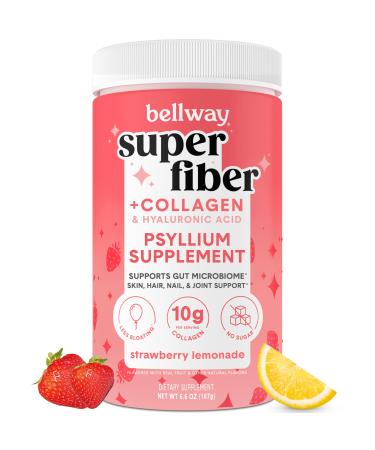 Bellway Super Fiber Powder + Collagen Sugar-Free Psyllium Husk Powder with Collagen Peptides and Hyaluronic Acid for Gut Health Healthy Skin Nails Bones & Joints Strawberry Lemonade (11 Servings)