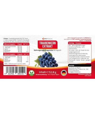 Buy High Dose OPC Grape Seed Extract Capsules - 600mg Vegan Gluten-Free Lactose-Free with Vitamin C - Primedical 1x90 Capsules - Buy Online on GoSupps.com