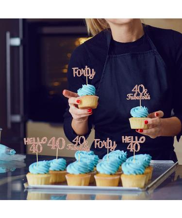 Gyufise 24 Pack Glitter 40th Birthday Cupcake Toppers - Hello 40 Forty Cake Decorations - 40 & Fabulous Picks - Rose Gold RG 40 - Buy Online on GoSupps.com