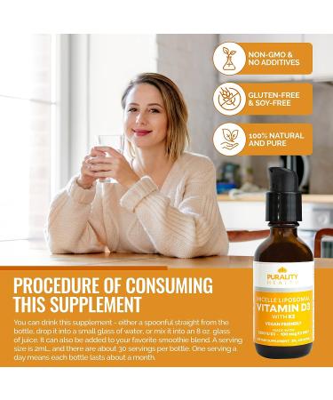 PURALITY HEALTH Vitamin D3 with K2 Liquid Supplement - Vegan, Micelle Liposomal, Non-GMO - 30 Day Supply - Buy Online on GoSupps.com