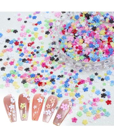 3D Color Tiny Flower Nail Charms - Spring Blossom Acrylic Nail Art with Golden Caviar Beads | DIY Manicure Accessories - Buy Online on GoSupps.com