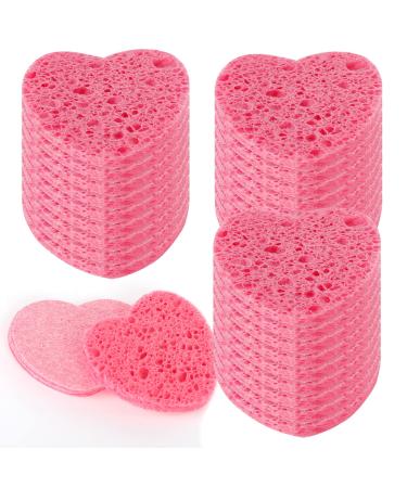 WLLHYF 50 Pieces Compressed Facial Sponges Natural Cellulose Facial Cleaning Sponges Professional Cosmetic Spa Sponges for Face Cleansing Makeup Removal Pore Exfoliating (50pcs) 50pcs Heart-pink