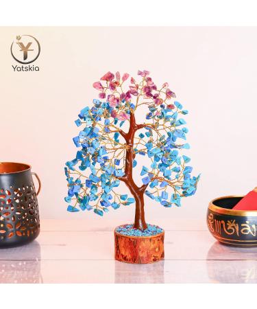 YATSKIA Amethyst & Turquoise Crystal Tree of Life - Spiritual Good Luck Charms - Meditation Decor for Women - Gemstone Tree with Golden Wire - Buy Online on GoSupps.com