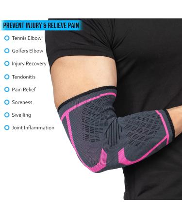 360 RELIEF Compression Elbow Brace Sleeve - Small Pink | Joint Pain Relief for Men and Women | Tendonitis Support for Tennis, Golf, Weightlifting | Includes Mesh Laundry Bag | Pink - Buy Online on GoSupps.com