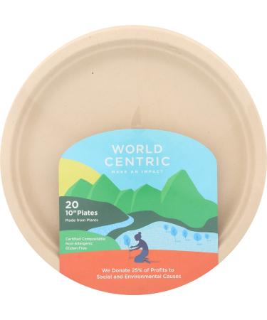 World Centric Wheat Straw/Bagasse Compostable 10-Inch Fiber Ripple Edge Plate, 20-Piece 10 Inch (Pack of 20)