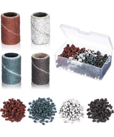 400 Pieces Sanding Bands for Nail Drill Bits Sanding Bands Grit File Sanding Bands 80/120/ 150/240 Grit Sanding Bands with Box for Nail Drill Manicure and Pedicure, 4 Colors