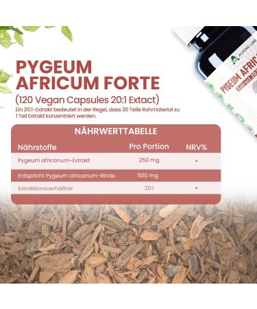 Pygeum Africanum Forte | 5 000 mg quivalent (extrait 250 mg 20:1) | 120 capsules v g taliennes | Soutien de la prostate haute dose | 4 mois de r serve | Test en laboratoire | Certifi  - Buy Online on GoSupps.com