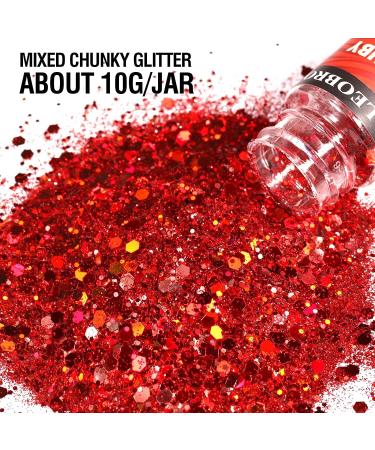 Leobro 15 Colors Chunky Glitter Set - 150g Holographic Glitter Powder for Epoxy Resin Nail Art & Decoration with 10 Mixing Spoons - Buy Online on GoSupps.com