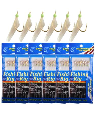 Fishing Rigs Saltwater Bait Lures 6 Packs Fishing Bait Rigs with Fish Skin High Carbon Steel Hooks Glow Bait Rig Tackle Size 4 6 8 Type B 6#-6packs